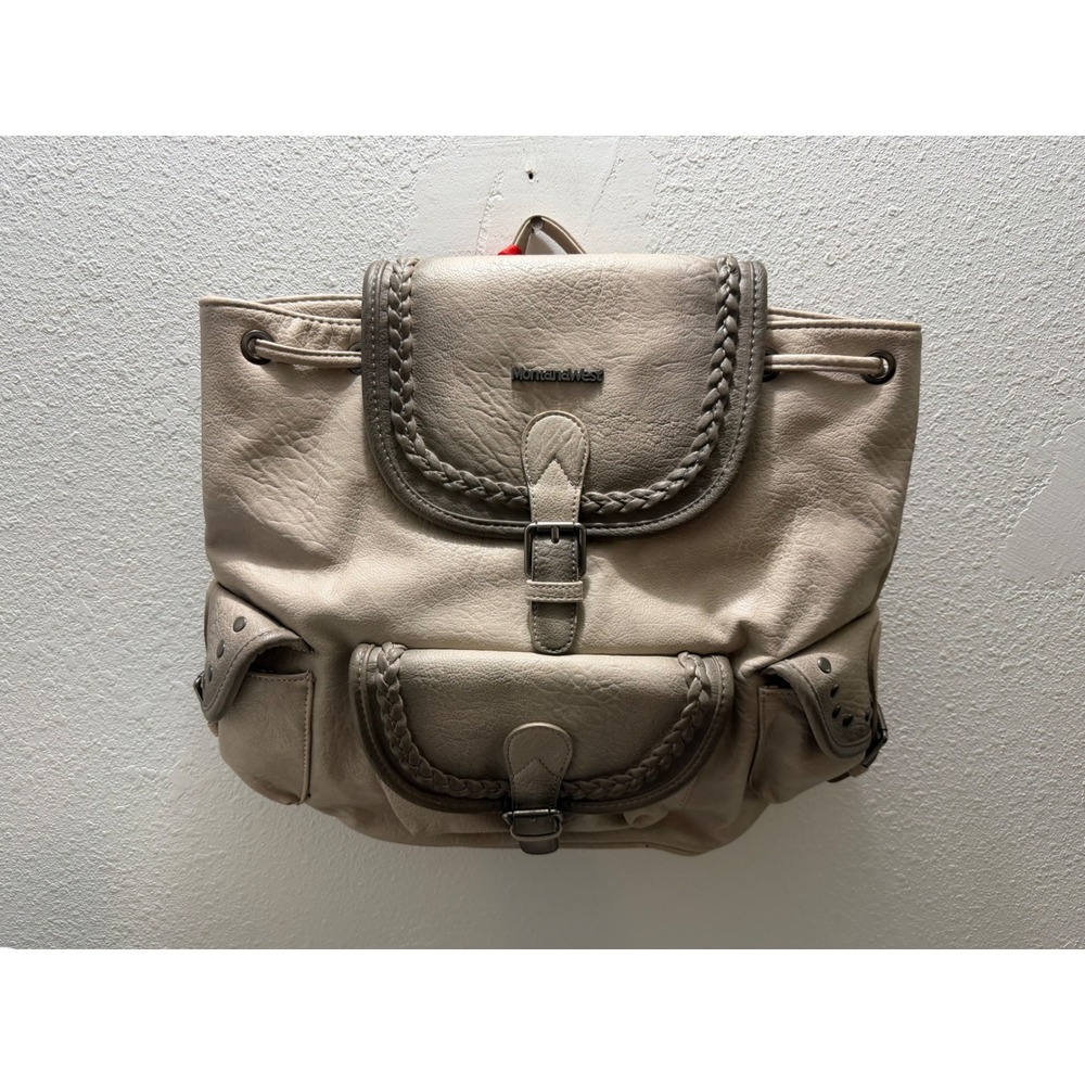 Montana West Backpack Womens‎ Large Grey NEW Braided Studded Vegan Leather